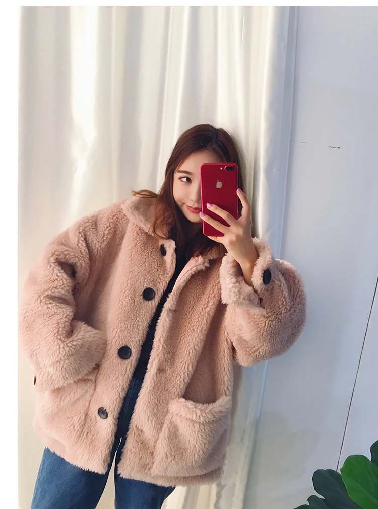 Cheap Women Wool Coats 2018 Fashion Winter Lambs Fur Loose Big Code 100%Wool  Overcoat   Fur Multiple Colors 10