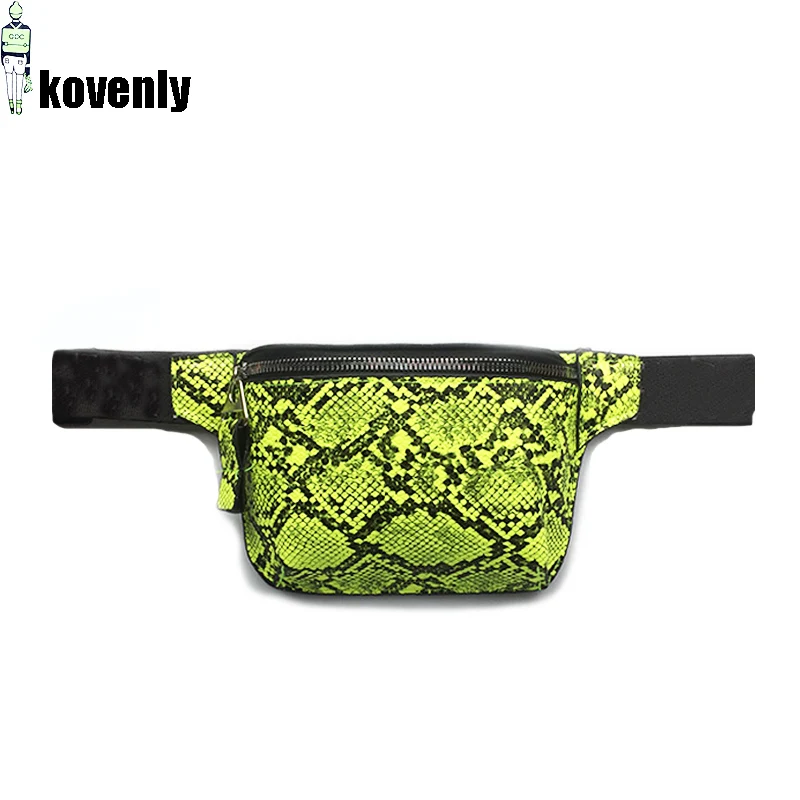 

Leather Waist Pack Women Serpentine Fanny Pack Small Phone Pouch Causal Chest Bags For Girl Waist Bags Travel Crossbody Pack A1