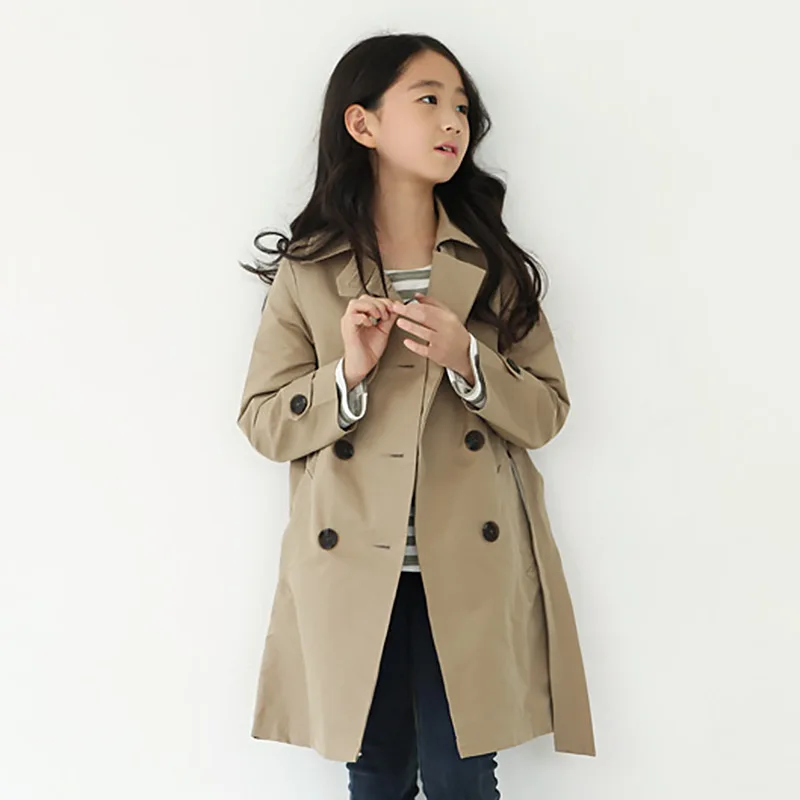 

New arrival 2018 spring child trench medium-long coat with belt clothes for 6-12 years old baby free shipping clasic baby cloth