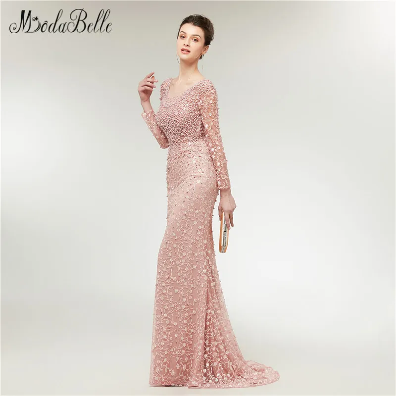 Modabelle модные вечерние платья вышивка цветок с жемчугом 2018 damen lange abendkleid Русалка торжественное платье с длинным рукавом