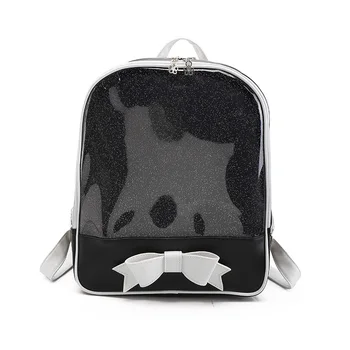 

Women Summer Candy Color PVC Transparent Backpack Bowknot Zipper Bag Girls School Backpacks AB@W3