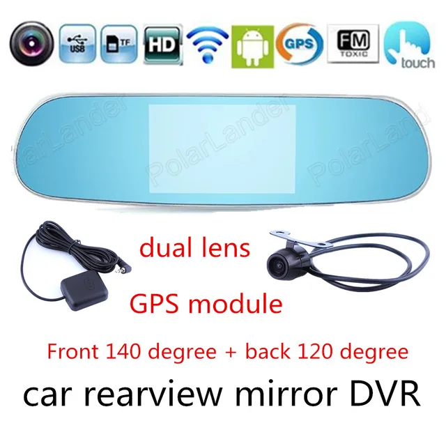 Special Offers 5" inch Full HD for Android WIFI Dual Lens Camera Car DVR Rearview Mirror Video Recorder GPS Navigator GPS module touch screen