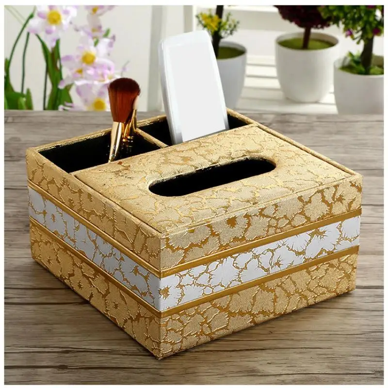 

European Luxury Tissue Box Multi Functional Napkin Holder Leather Remote Controller Storage Box Desk Organizer for Living Room