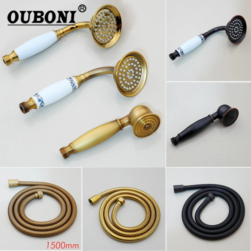 

OUBONI Solid Brass Water Pipes Accessories Hand Shower Hand Held Shower Head Antique Brass Finish Round Handheld Shower