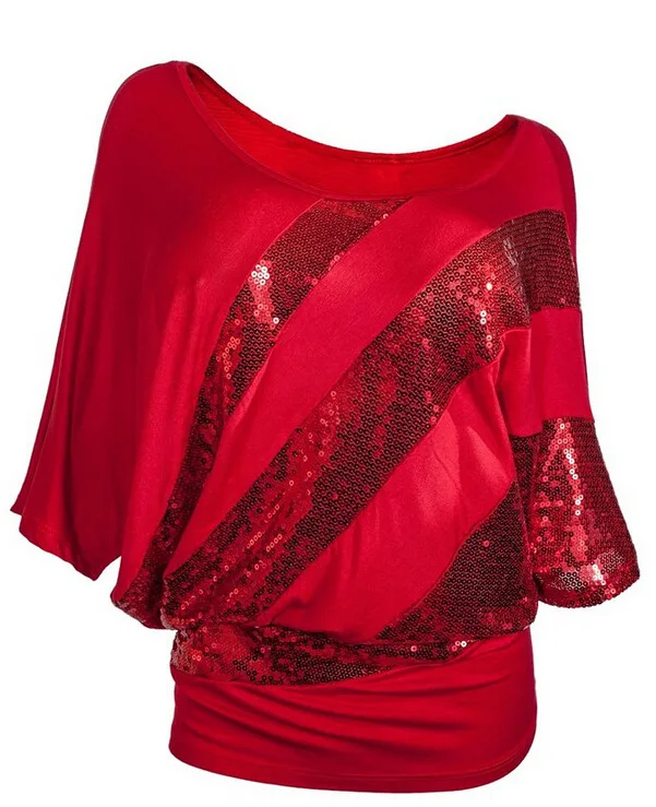 TEXIWAS Женская Блестящая блуза большого размера с открытыми плечами, рубашки с рукавами летучая мышь, топы с блестками, Женская туника, рубашка, свободная уличная одежда