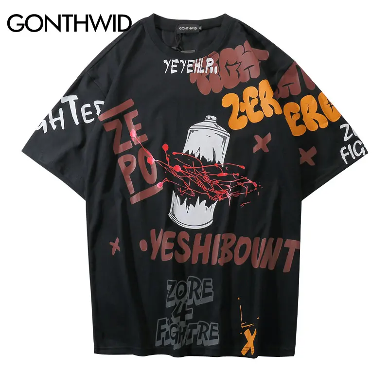 

GONTHWID Graffiti Fire Flame Streetwear T Shirts 2019 Men Hip Hop Casual Short Sleeve Tee Shirts Male Harajuku Fashion Tshirts