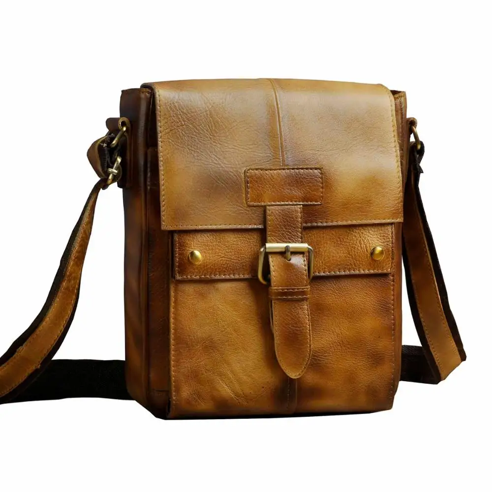 Модная качественная кожаная мужская повседневная сумка-мессенджер из воловьей кожи, дизайнерская сумка через плечо, школьная сумка для книг для мужчин 8571db - Цвет: light brown 2