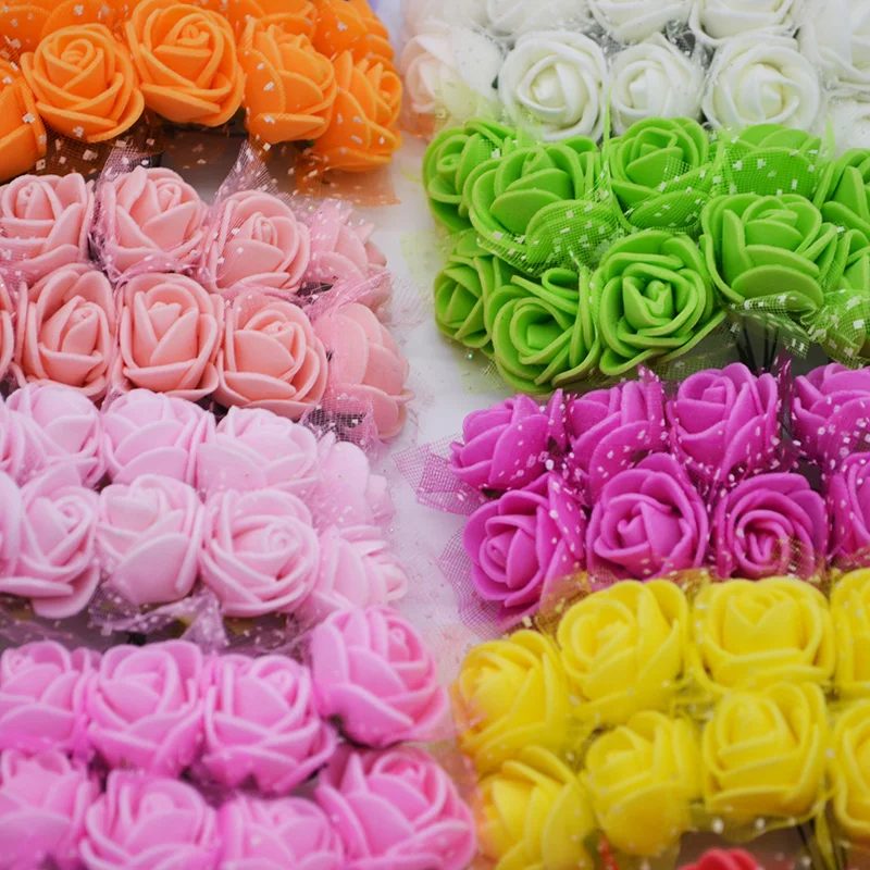 144pcs Mini Artificial Flowers Foam Rose Heads Wedding Party Home Decor Bouquet 