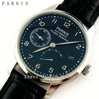 

Parnis 43mm Black dial Power Reserve Seagull 2530 Automatic stainless steel case mens Date Watch