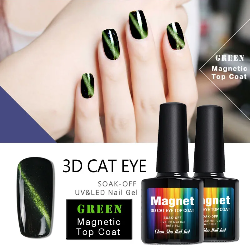 

Promotion 8ml Cat 's Eyes Magnetic Lacquer Gel Nail Polsih Top Coat Soak Off LED UV Gel Effect Magnetic Cat Eye Top Coat GREEN