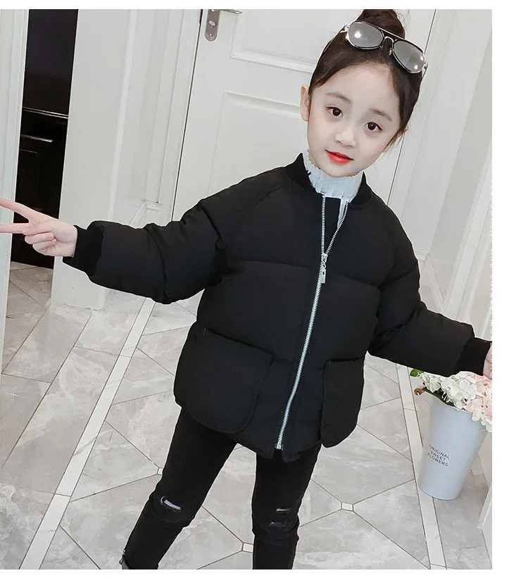 Children's Parkas Solid V-neck Zipper Cotton Jacket For Big Girls Winter Coat Kids Warm Thick Tops Baby Girl Padded Outerwears (7)