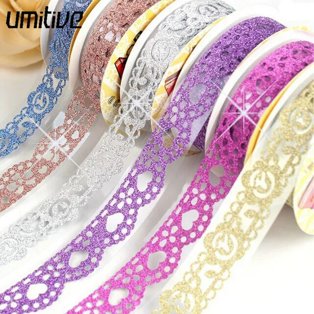 

Umitive Self Adhesive Bling Glitter Lace Tape Masking DIY Scrapbooking Phone Decorating Bud Silk Stationery Stickers