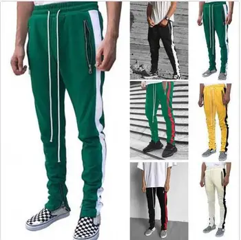 

Spring Summer Men Sweatpants Boys Striped Patchwork Casual Pants Male Zipper Side Striped Trousers Men Fitness Pants 2019 New