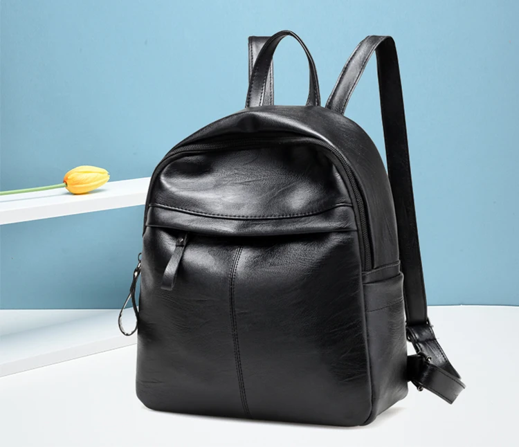 Backpack Women Leather Bag High Quality Zipper solid color Fashion Casual schoolbag for Girls Mini women backpack schoolbag