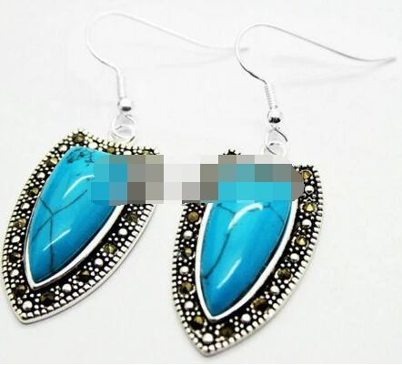 

wb003 TURQUOISE SILVER DANGLE SS EARRINGS W.HEMATITE