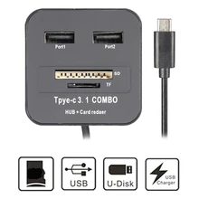 4 в 1 USB 3,1 type C 2 порта USB 3,0 концентратор SD TF кард-ридер адаптер SD TF кард-ридер