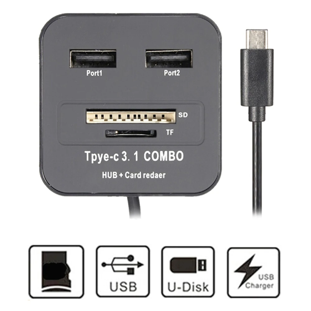 USB 3.1 Type-C USB-C 2 Port USB HUB TF SD Memory Card Reader Adapter