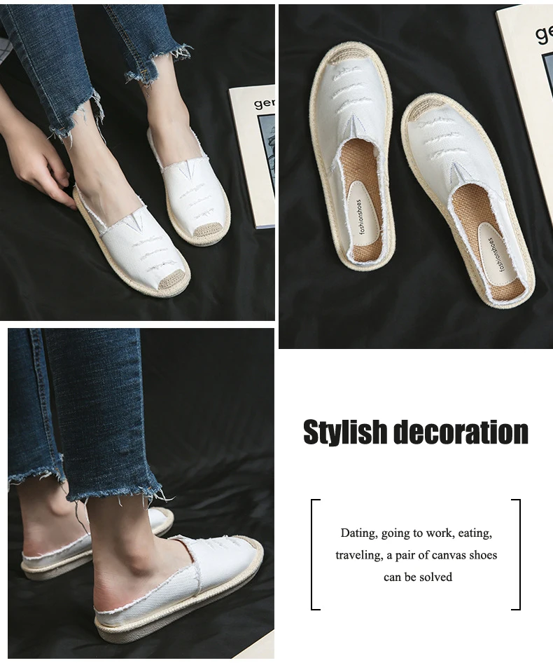 Summer women's shoes flat casual shoes half heel breathable Espadrilles fashion Shallow slip sneakers women canvas slippers