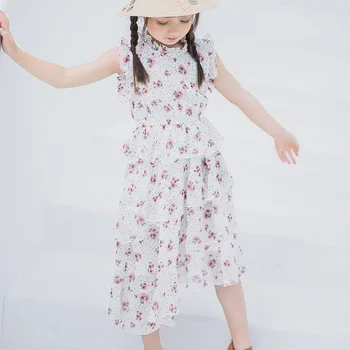 

Floral Print Chiffon Princess Dresses Teenage Girls Bohemian Sleeveless Sundress Clothing Kids Knee Length Dress Baby Big Girl