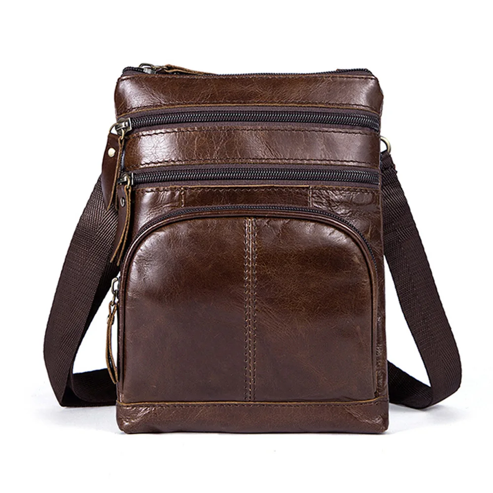 

Vintage New Genuine Leather Casual Mini Bag Men's Cross Body Shoulder Bag Men Messenger Bag Zipper Cell Phone Wallet Pack