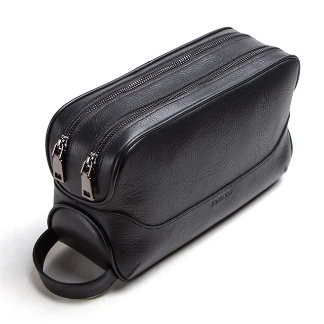 CONTACT'S crazy horse genuine leather men's cosmetic bag male toiletry ...