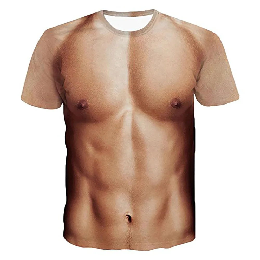 

2019 Summer Men Casual T-Shirt Muscle 3D Print Short Sleeve Male T-shirt O-Neck Men's Tee Tops Men Clothing