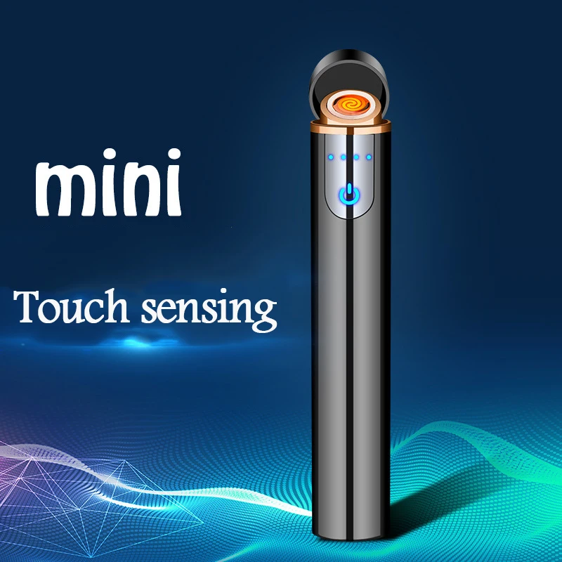 

Mini USB Lighter Touch Screen Electric Cigarette Lighters Tungsten Lighter Thin Windproof Metal Rechargeable Lighter Gadgets