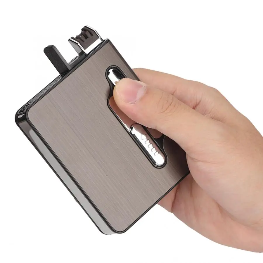 

USB Charging Automatic Cigarette Box Case Lighter for 20 Cigarettes Black Cigarette Case Box Lighter for Smoking