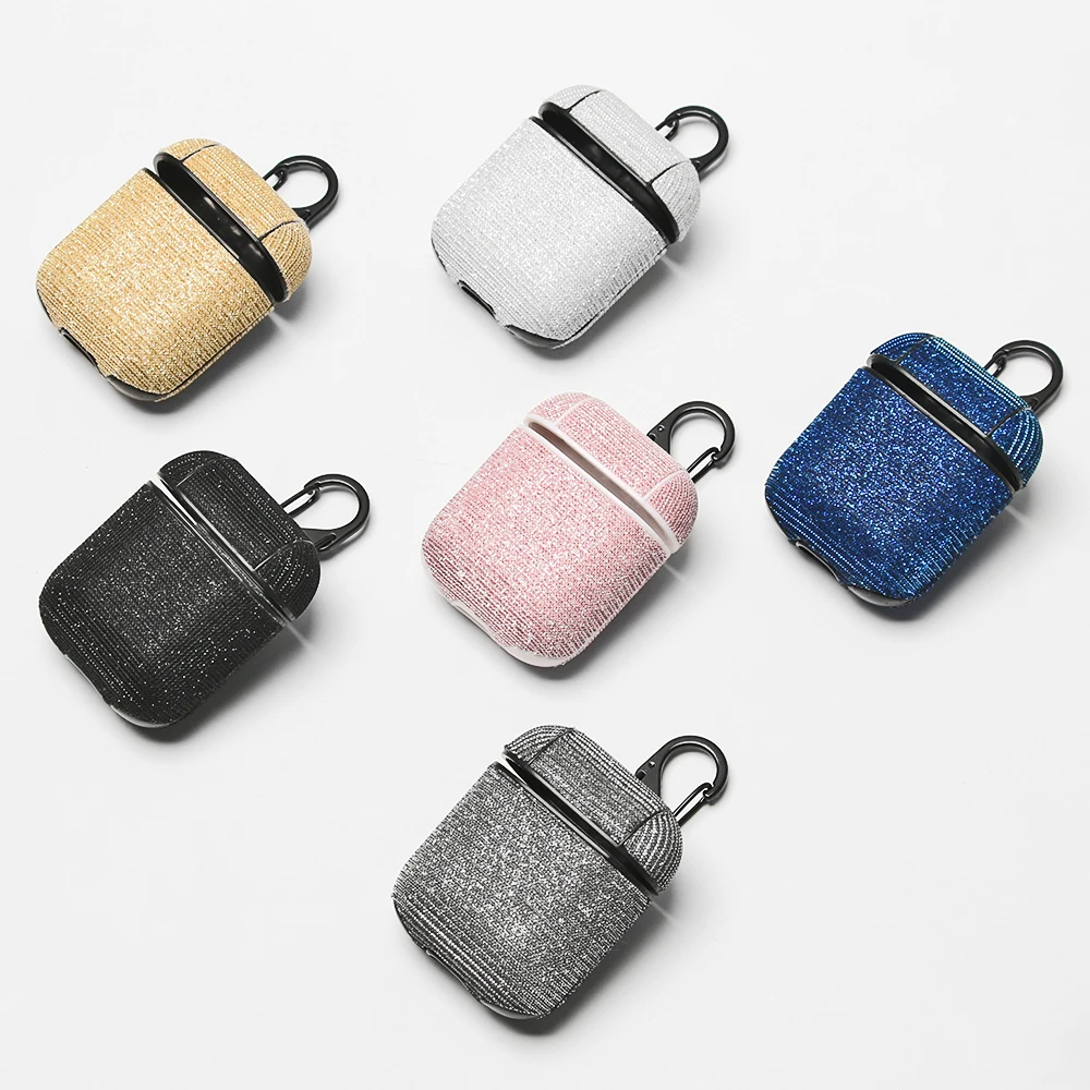 

New Flashing Luxury Leather Cover Skin Classic Earphones Case With Carabiner Protective Cover Bag Box Fashion For Apple AirPods