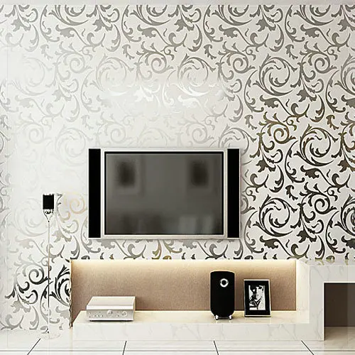 Silver Glitter Wallpaper Gold Foil Damask Wall Papers For Bedroom Silver Glitter Wallpaper Gold Foil Damask Wall Papers For Bedroom Living Room Tv Background Decor
