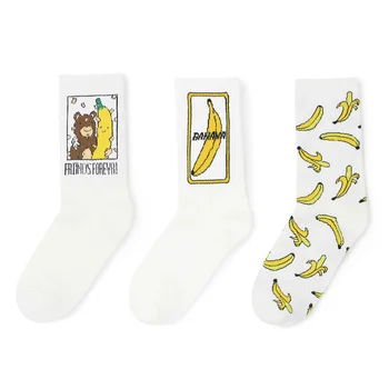 

Dreamlikelin Autumn Winter White Crew Socks Bananas Friends Forever Funny Woman Socks Unisex Sox