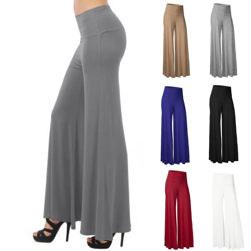 

Womens Plus Size High Waist Wide Leg Maxi Long Pants Solid Color Office Lady Loose Stretch Pleated Palazzo Lounge Trousers S-2XL