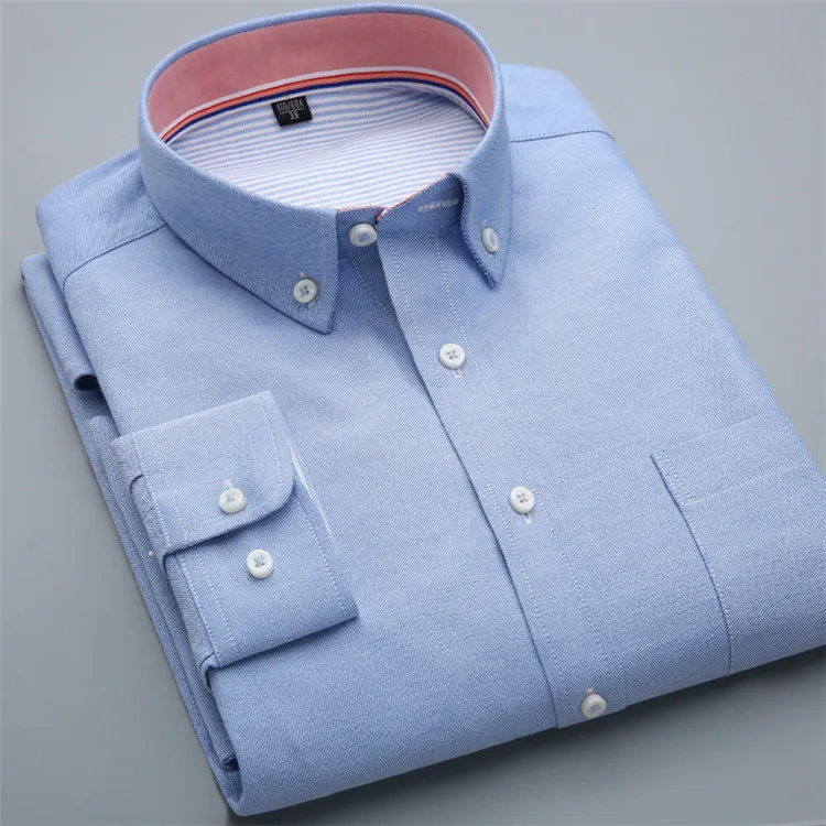 Большие размеры 4XL новое поступление Весенняя оксфордская Мужская рубашка с длинными рукавами на пуговицах с воротником однотонная приталенная Повседневная рубашка M006 - Цвет: 7