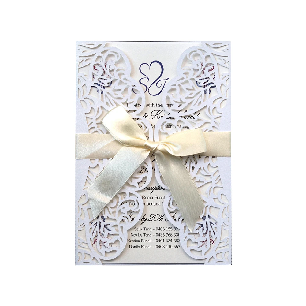  2019 new bow wedding blessing hollow invitation invitation white holiday card wedding annual greeti - 33037169037