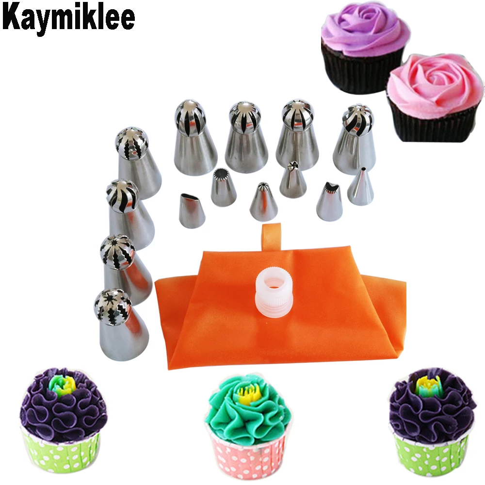 

KAYMIKLEE 16PCS/SET Steel Nozzle Cake Balls Nozzles Decoration Cake Decorating Piping Tips Pastry Nozzles CS130
