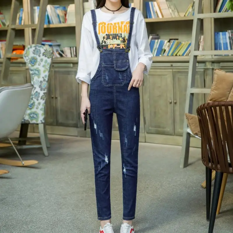 Bib Bj3015 Mid Students Spring Waist Jeans Trousers Free Overalls Ankle Pants Shipping 2019 Scratched New Pencil Thin length Girls Pxx6UqEv