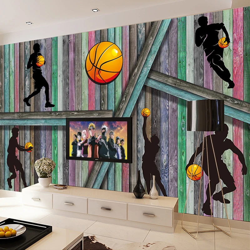 

Custom 3D Poster Photo Wallpaper Color Wood Grain Basketball People Living Room Sofa TV Background Wall Mural Wallpaper Painting