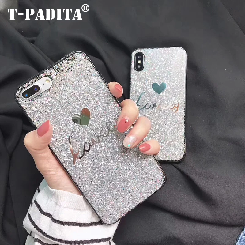 Fashion Love Hert Glitter Phone Case For iPhone 6 6s Plus 7 8 X Bling Sparkling Back Cover Supr Sale |
