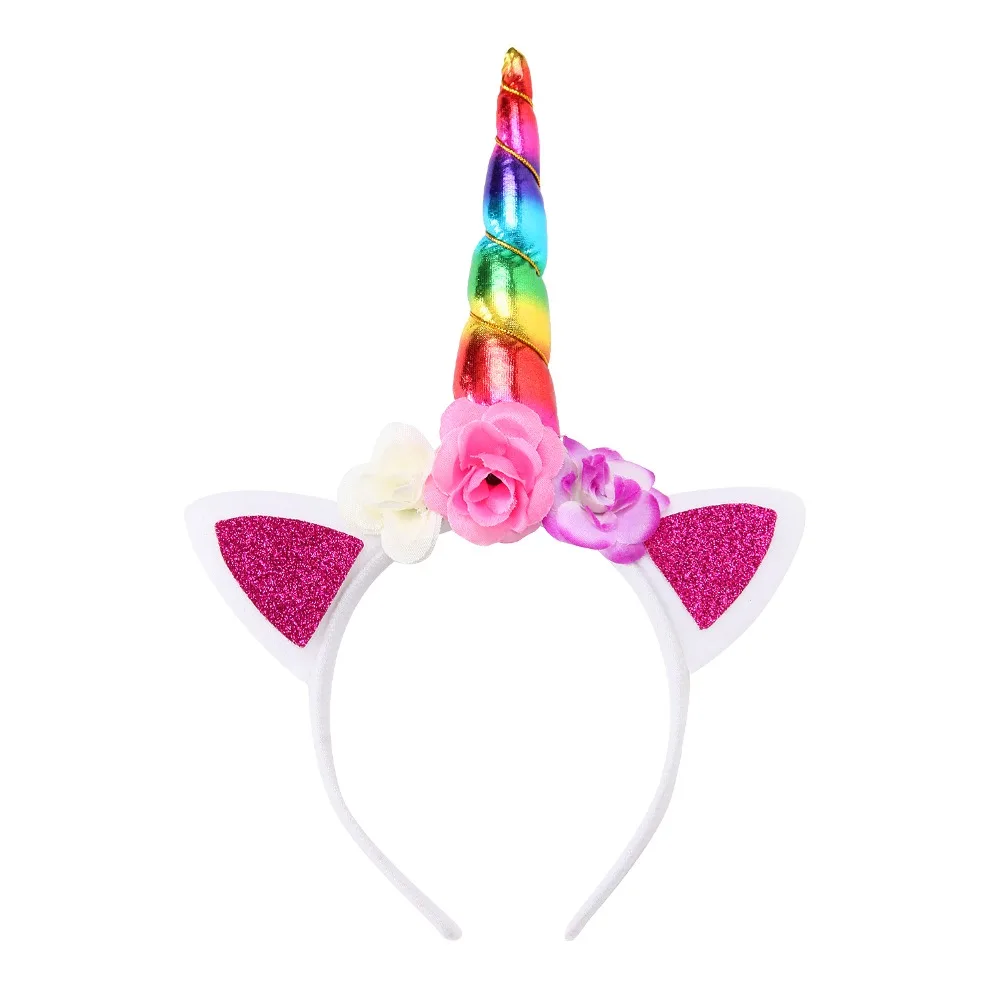 

Unicorn Headband Cute Lovely Girls Chiffon Flowers Hairband For Kids Cat Ears Unicorn Horn Party Baby Girl Hair Accessories