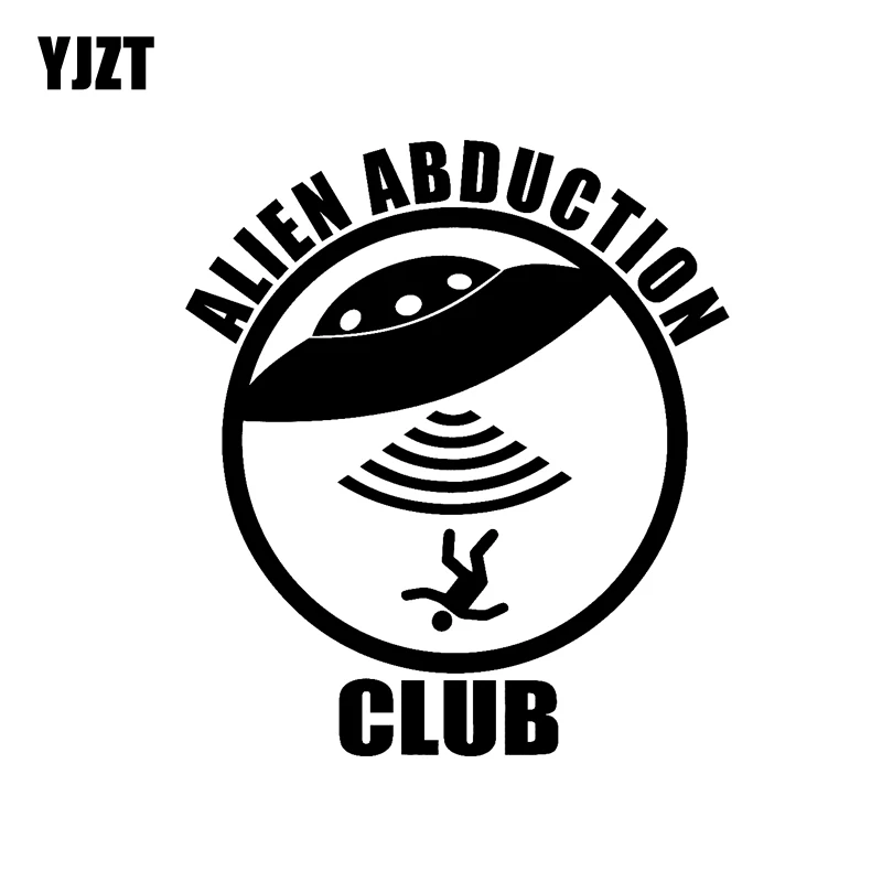 

YJZT 13.4CM*15.2CM ALIEN ABDUCTION CLUB Funny Vinyl Decal UFO Car Sticker Black/Silver C3-0482