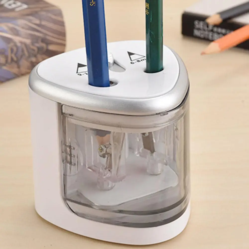 Автоматическая электрическая точилка для карандашей с двумя отверстиями, товары для дома, офиса, школы - Цвет: silver