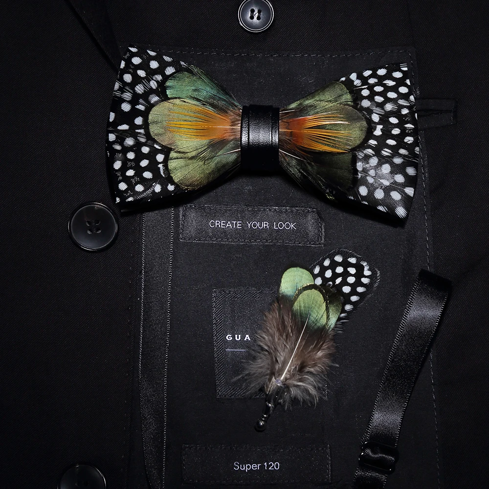 JEMYGINS, дизайн, галстук-бабочка, натуральная птица, перо, бант, ручная работа, кожаная брошь для галстука-бабочки, деревянная коробка, Свадебная вечеринка, Женихи