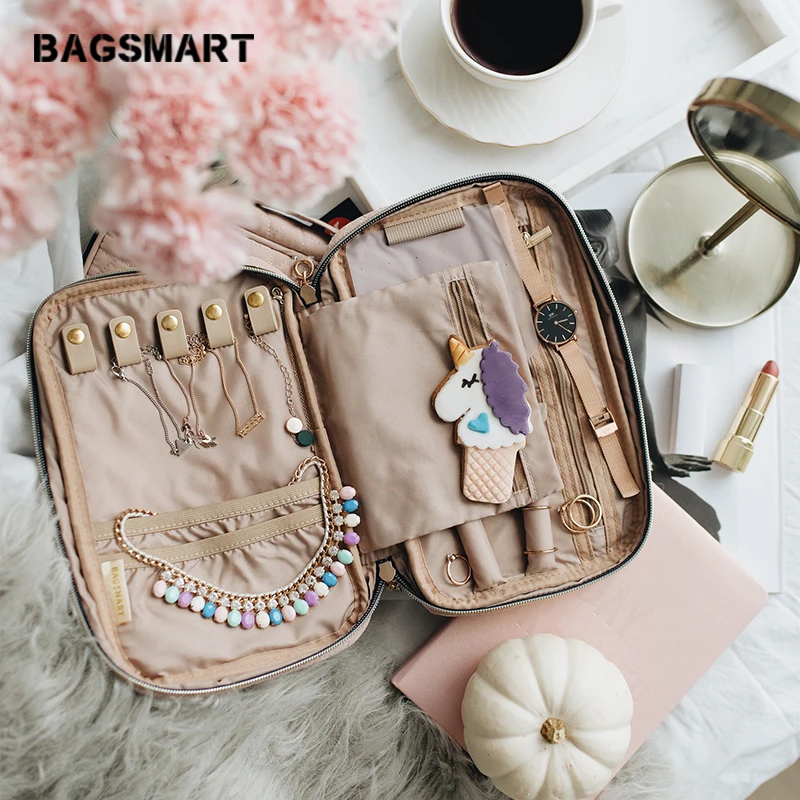 BAGSMART السفر حقائب النساء مستحضرات التجميل حقيبة حامل مجوهرات قلادة سوار حلَق أذن كيس مزموم مجوهرات أكياس التعبئة BAGSMART السفر حقائب النساء مستحضرات التجميل حقيبة حامل مجوهرات قلادة سوار حلَق أذن كيس مزموم مجوهرات أكياس التعبئة