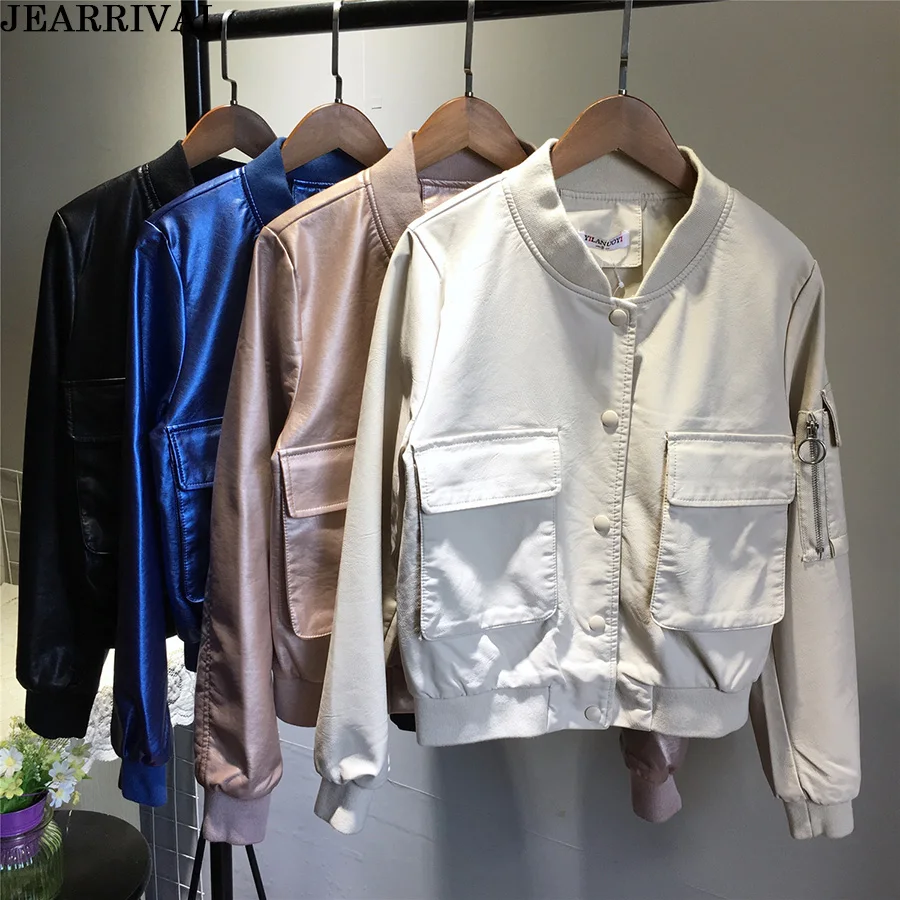 

2019 Spring Faux Leather Jacket Women Street Fashion Slim Zipper Bike Motorcycle PU Leather Jacket Short Basic Coat Outwear