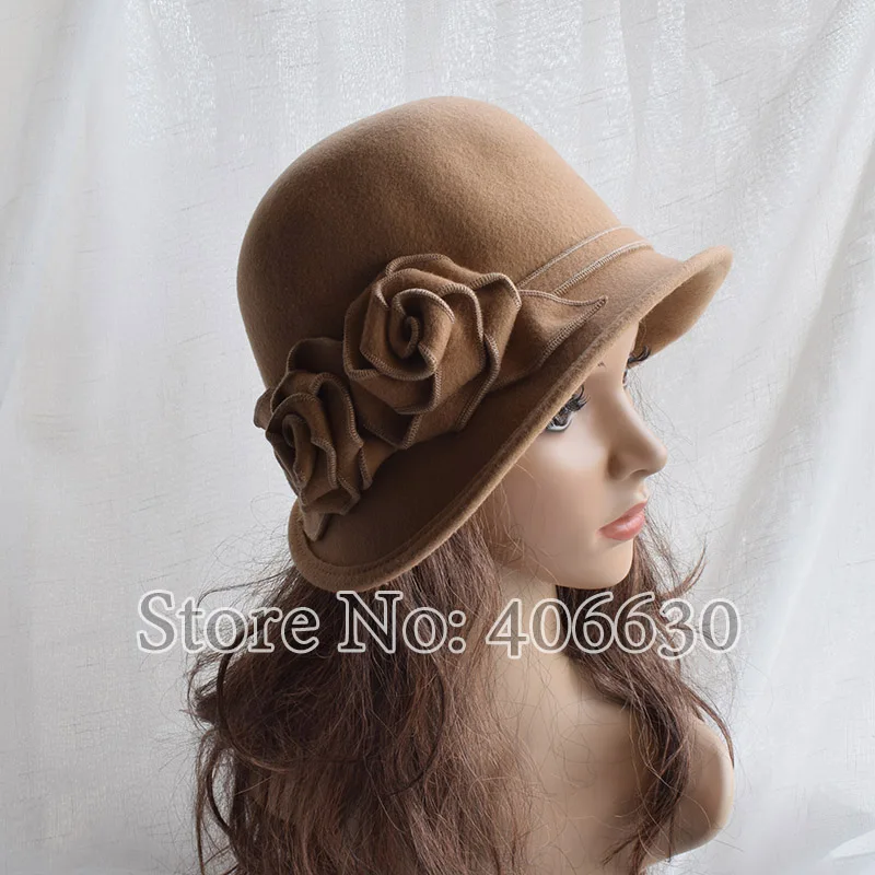 Новые цветочные шерстяные фетровые шляпы для женщин Chapeu платье Fedoras Cloche шляпы женские SDDW041 - Цвет: 041 camel