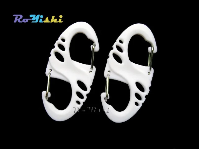 10pcspack S-biner Carabiner Plastic Clip Snap Hook for Camping or Backpack Gear Keychain For Paracord White