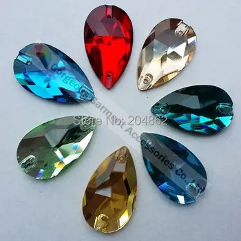 

100pcs 17x28mm Assorted colors Mixed sew on crystal glass rhinestone Waterdrop/Teardrop Shape with sliver base