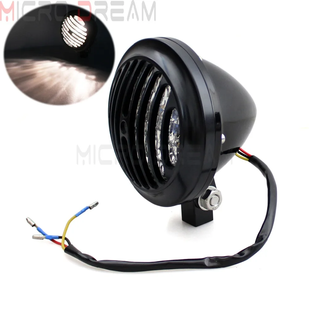 

Vintage Motorcycle 12v 35w Headlights Headlamp For Harley Sportster Touring Softail Dyna Black Grille Cover H4 Bulbs Lighting