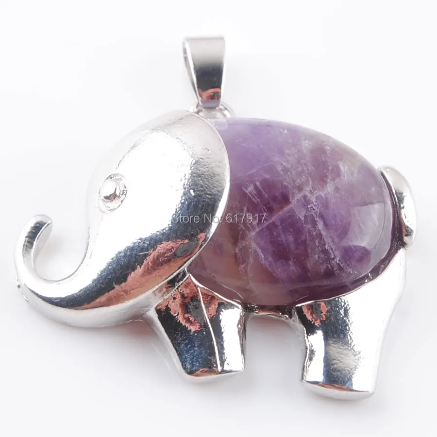 

Free Shipping Natural Amethysts Gem Stone Energy Cute Elephant Pendants for Child Jewelry Chakra TN3625