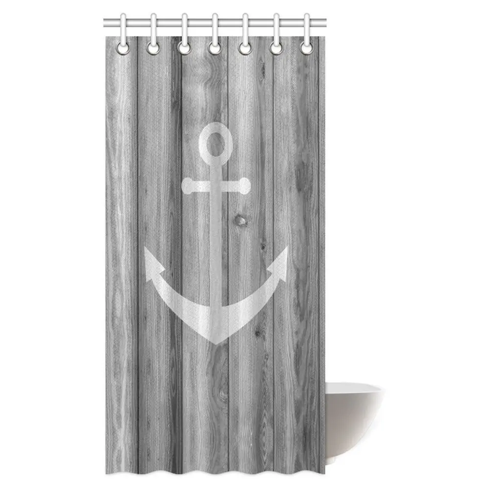 Nautical Anchor Shower Curtain, Rustic Grey Anchor Wood Polyester